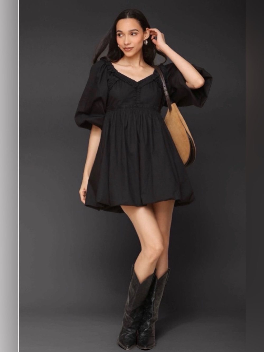 NWT Avec Les Filles Black Puff-Sleeve Mini Dress M